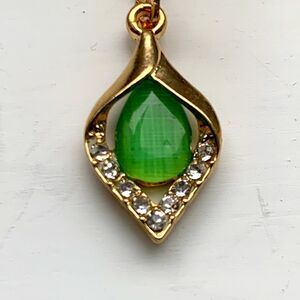 Vintage Style Emerald Green Earrings - Faux Jade or Peridot in Gold Tone Setting